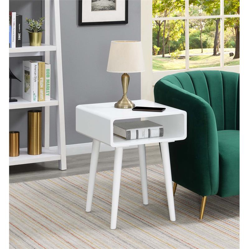 Pemberly Row Set of 2 Contemporary Square End Tables in White Wood