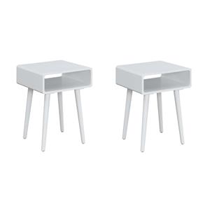 Pemberly Row Set of 2 Contemporary Square End Tables in White Wood