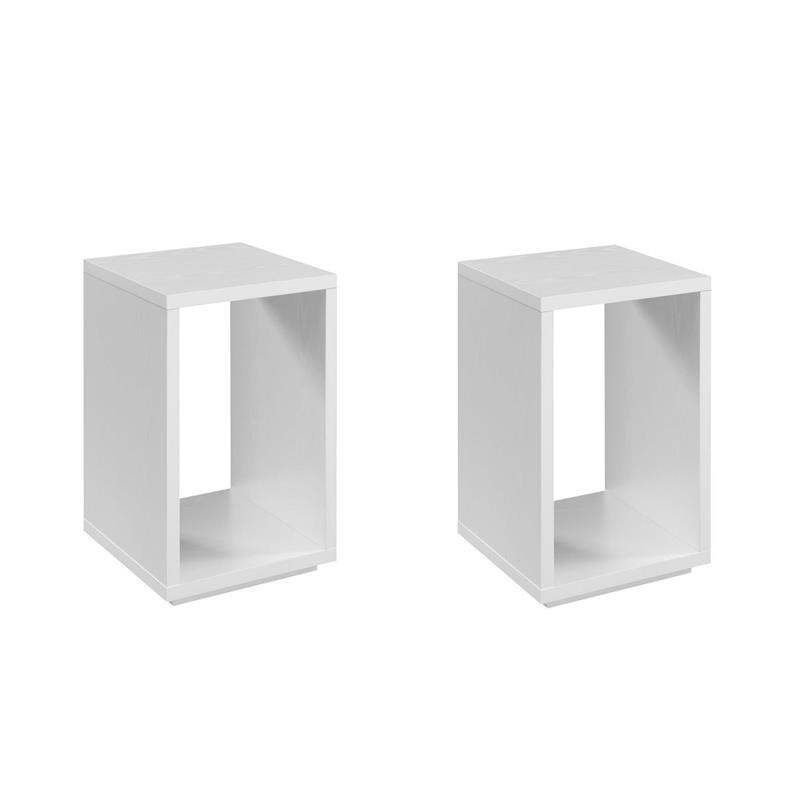 Pemberly Row Set of 2 Contemporary End Tables with Shelf in White Wood