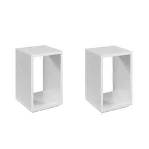 Pemberly Row Set of 2 Contemporary End Tables with Shelf in White Wood