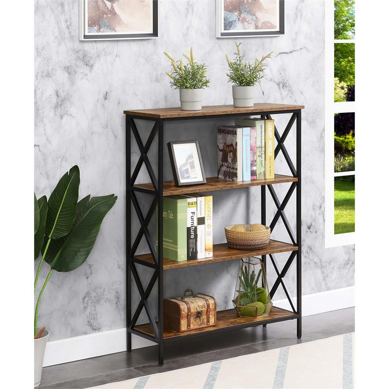 Pemberly Row Set of 2 Contemporary Four-Tier Bookcases in Nutmeg Wood