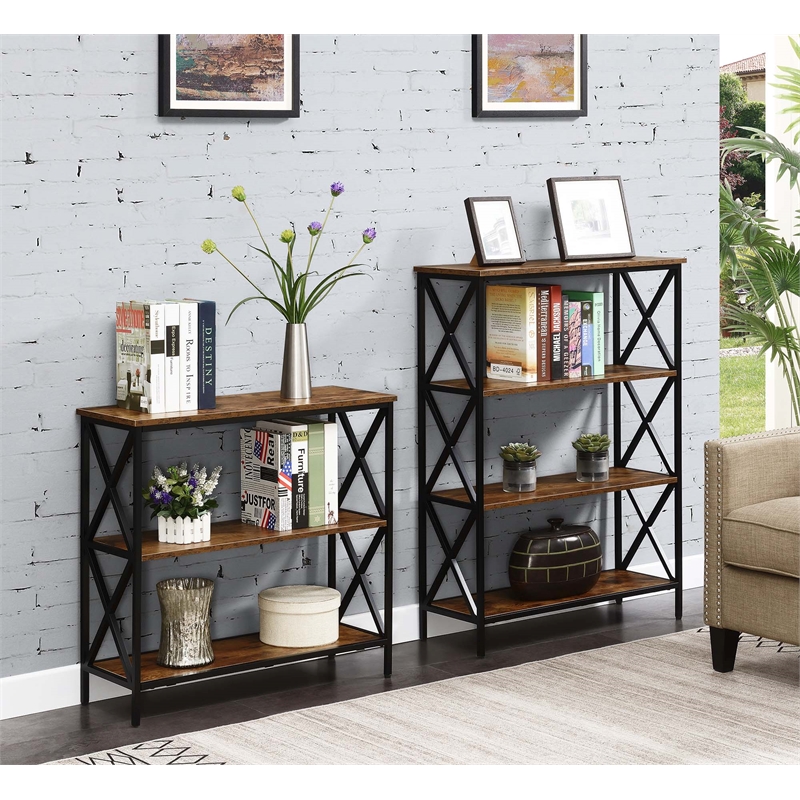 Pemberly Row Set of 2 Contemporary Four-Tier Bookcases in Nutmeg Wood