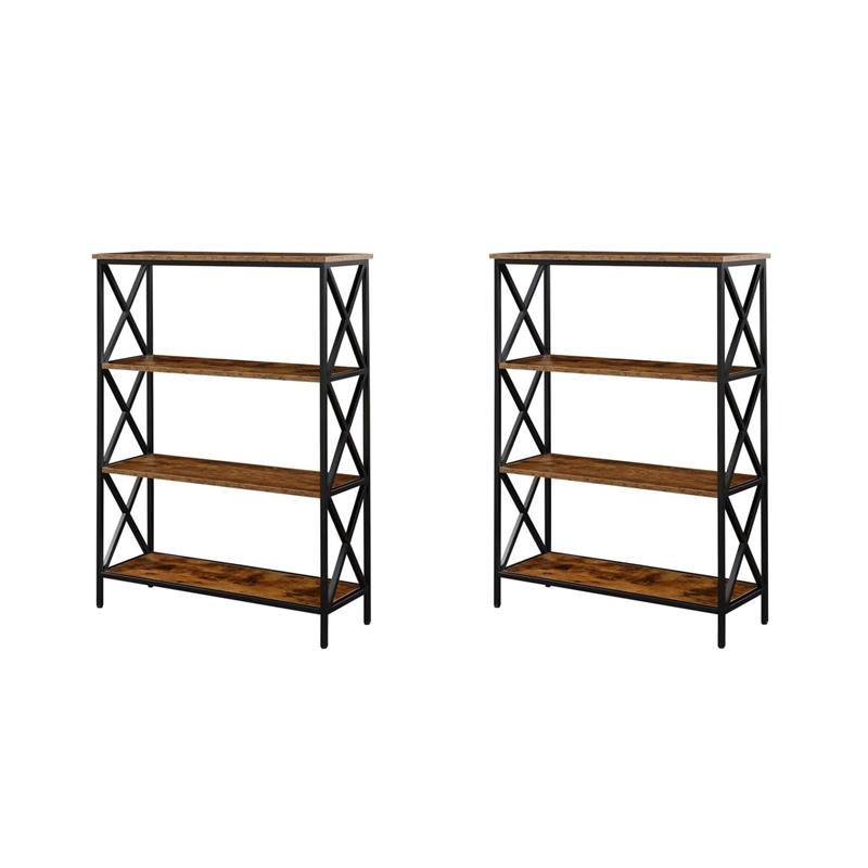 Pemberly Row Set of 2 Contemporary Four-Tier Bookcases in Nutmeg Wood