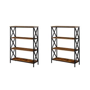 Pemberly Row Set of 2 Contemporary Four-Tier Bookcases in Nutmeg Wood