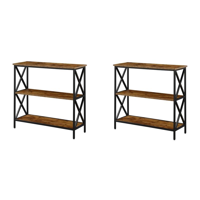 Pemberly Row Set of 2 Contemporary Three-Tier Bookcases in Nutmeg Wood