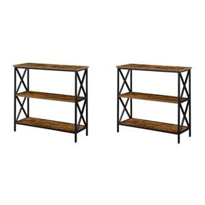 Pemberly Row Set of 2 Contemporary Three-Tier Bookcases in Nutmeg Wood