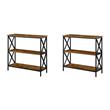 Pemberly Row Set of 2 Contemporary Three-Tier Bookcases in Nutmeg Wood