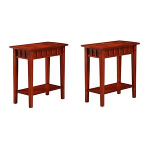 Pemberly Row Set of 2 End Tables with Shelf in Mahogany Wood