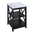 Pemberly Row Set of 2 End Tables with Shelves in White Faux Marble & Black Wood