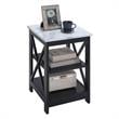 Pemberly Row Set of 2 End Tables with Shelves in White Faux Marble & Black Wood