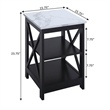 Pemberly Row Set of 2 End Tables with Shelves in White Faux Marble & Black Wood