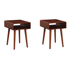 Pemberly Row Set of 2 End Tables with Shelf in Mahogany Wood