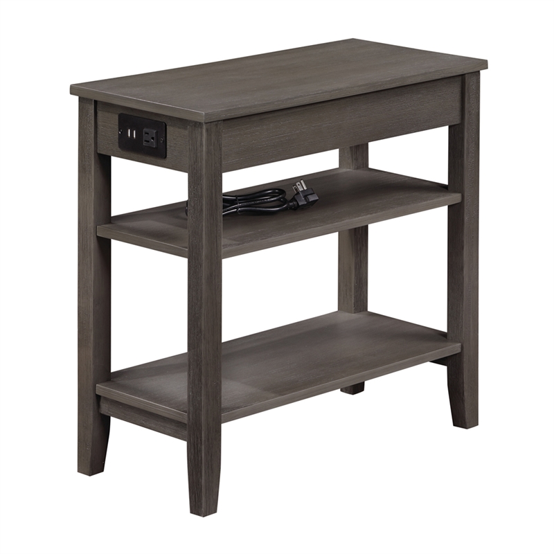 Pemberly Row Set of 2 One-Drawer End Tables w/Charging Station in Gray Wood
