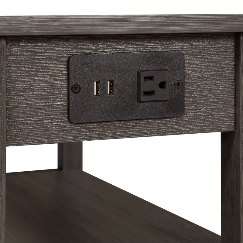 Pemberly Row Set of 2 One-Drawer End Tables w/Charging Station in Gray Wood