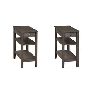 Pemberly Row Set of 2 One-Drawer End Tables w/Charging Station in Gray Wood