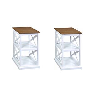 Pemberly Row Set of 2 Driftwood Top Chairside End Tables with Shelves in White