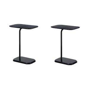 Pemberly Row Set of 2 C End Tables in Black Wood with Wood Top