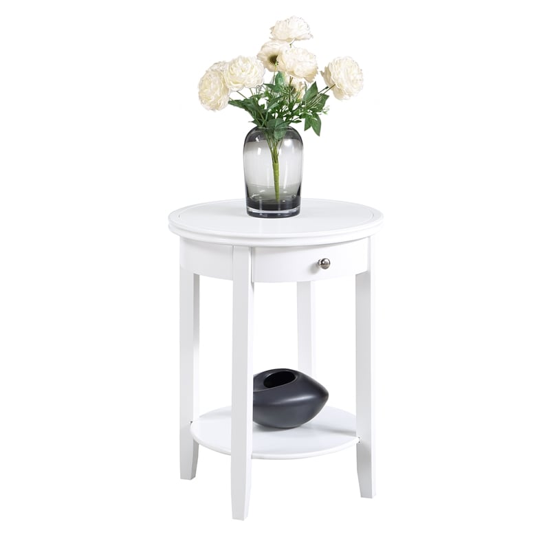 Pemberly Row Set of 2 One-Drawer End Tables with Shelf in White Wood