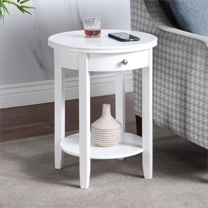 Pemberly Row Set of 2 One-Drawer End Tables with Shelf in White Wood