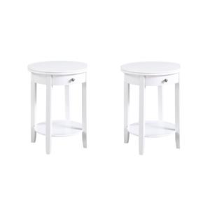 Pemberly Row Set of 2 One-Drawer End Tables with Shelf in White Wood