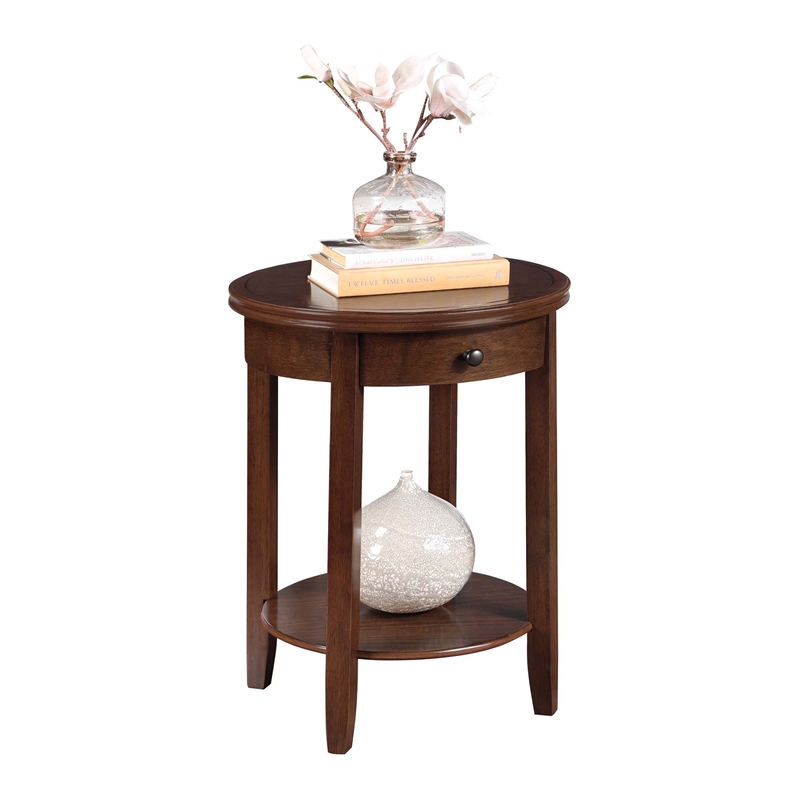 Pemberly Row Set of 2 One-Drawer End Tables with Shelf in Espresso Wood