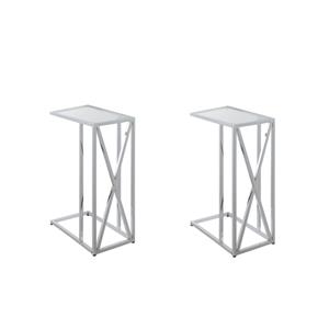 Pemberly Row Set of 2 Contemporary Chrome Metal and Glass C End Tables