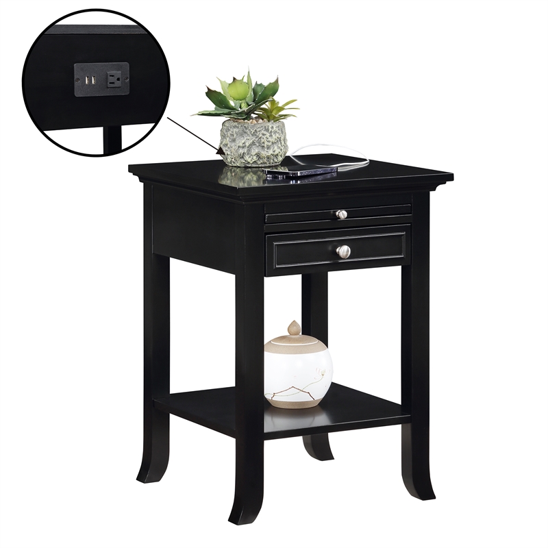 Pemberly Row Set of 2 End Tables with Charging Station in Black Wood