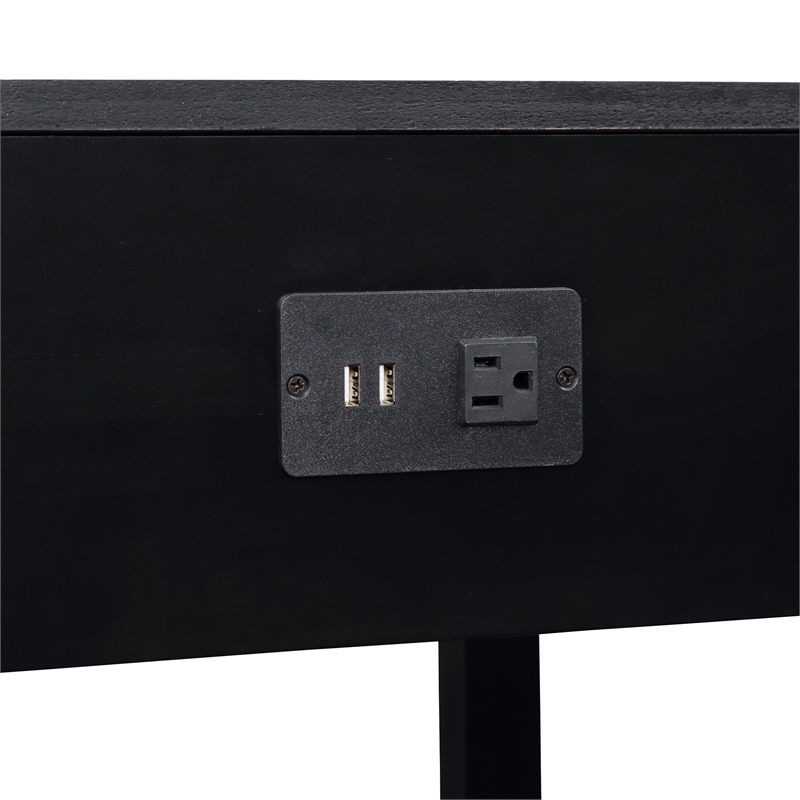 Pemberly Row Set of 2 End Tables with Charging Station in Black Wood