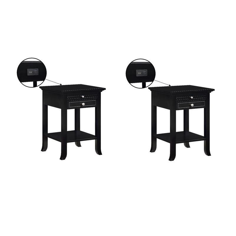 Pemberly Row Set of 2 End Tables with Charging Station in Black Wood