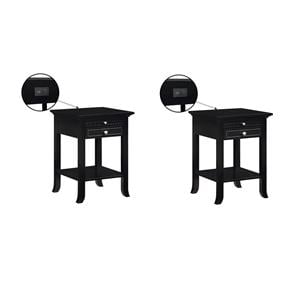 Pemberly Row Set of 2 End Tables with Charging Station in Black Wood