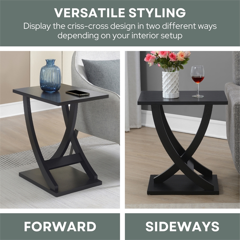Pemberly Row Set of 2 Criss-Cross Chairside End Tables in Black Wood