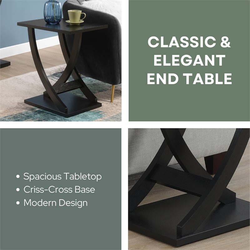 Pemberly Row Set of 2 Criss-Cross Chairside End Tables in Black Wood