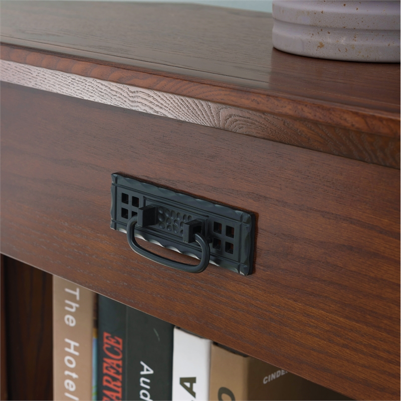 Pemberly Row Set of 2 Contemporary 3-Shelf Corner Bookcases in Oak