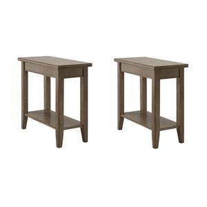 Pemberly Row Set of 2 Solid Wood Narrow End Tables with Shelf in Smoke Gray