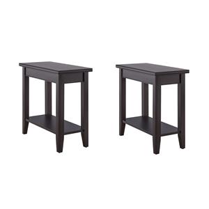Pemberly Row Set of 2 Narrow Wood End Tables with Shelf in Black