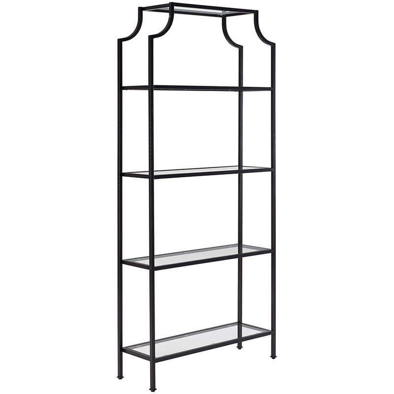 Pemberly Row Set of 2 Glass Metal Etagere Bookcases in Oil Rubbed Bronze