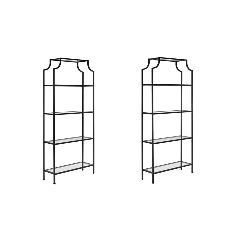 Pemberly Row Set of 2 Glass Metal Etagere Bookcases in Oil Rubbed Bronze