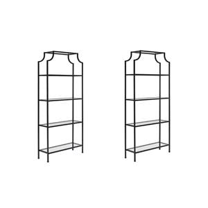 Pemberly Row Set of 2 Glass Metal Etagere Bookcases in Oil Rubbed Bronze