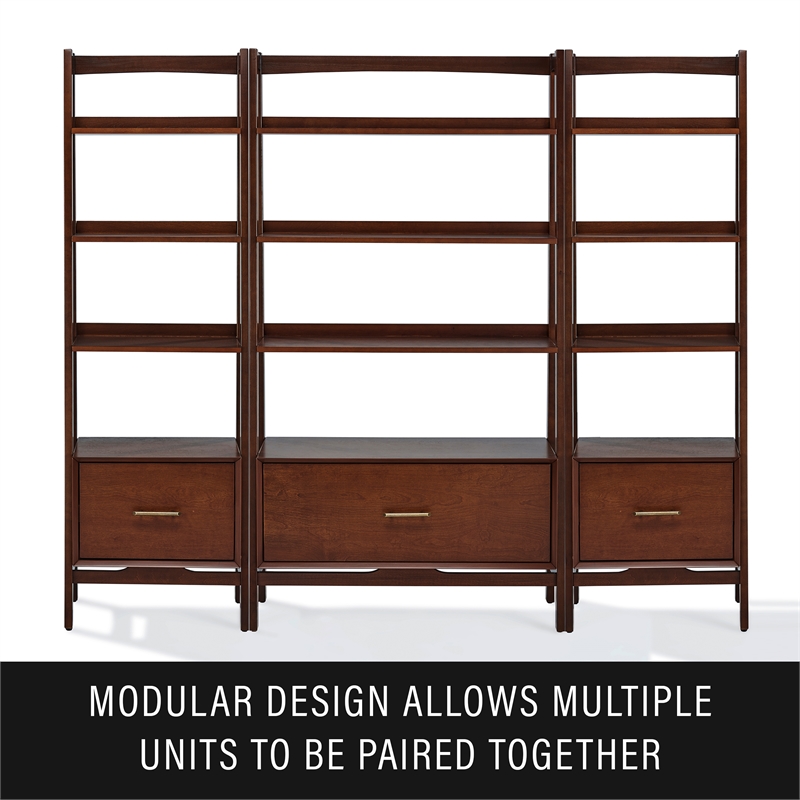 Pemberly Row Set of 2 Wood 4-Shelf Narrow Etagere Bookcases in Mahogany