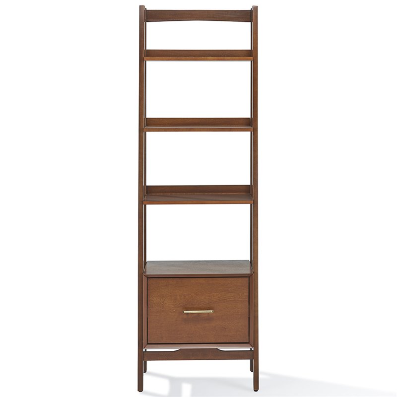 Pemberly Row Set of 2 Wood 4-Shelf Narrow Etagere Bookcases in Mahogany
