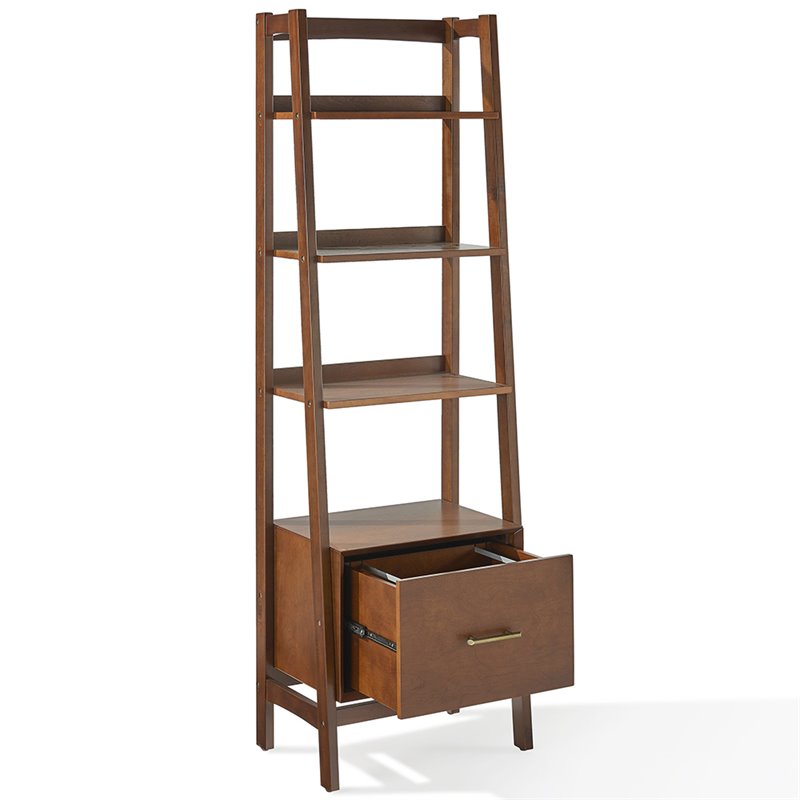 Pemberly Row Set of 2 Wood 4-Shelf Narrow Etagere Bookcases in Mahogany