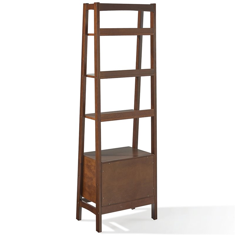 Pemberly Row Set of 2 Wood 4-Shelf Narrow Etagere Bookcases in Mahogany
