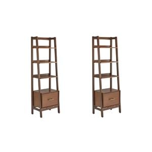 Pemberly Row Set of 2 Wood 4-Shelf Narrow Etagere Bookcases in Mahogany