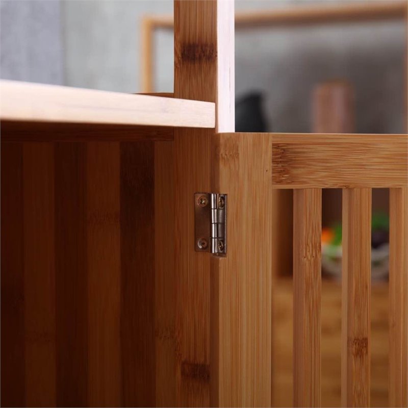 Pemberly Row Set of 2 Right Facing Bamboo Cabinet Bookcases in Natural