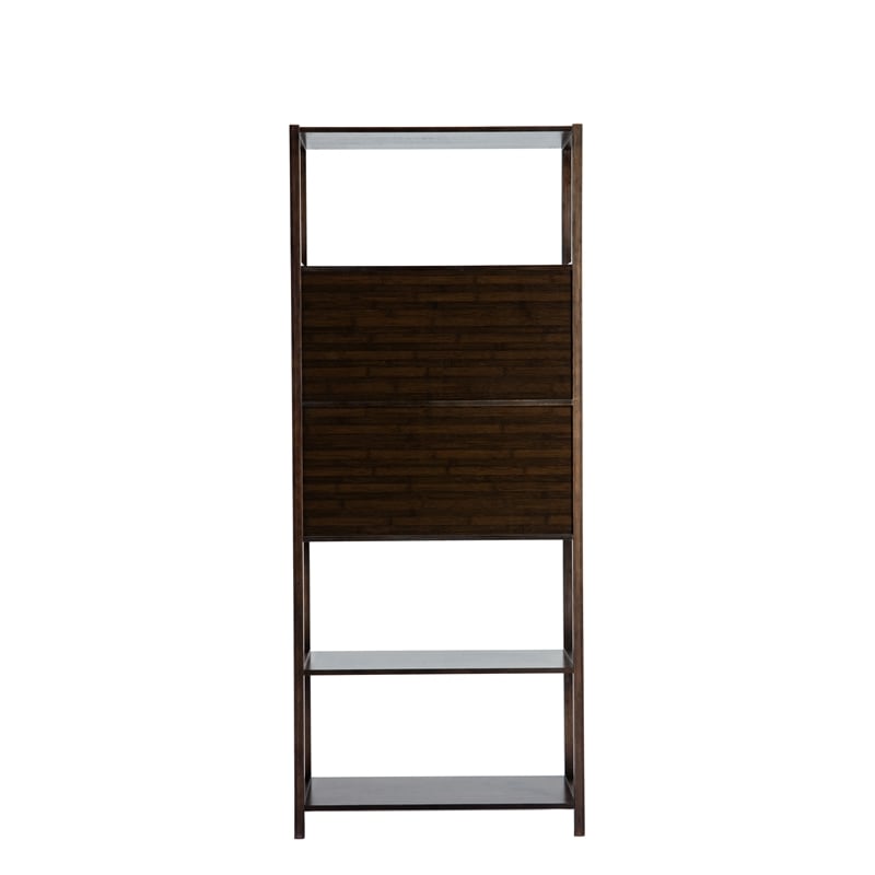 Pemberly Row Set of 2 Left Facing Bamboo Cabinet Bookcases in Cappuccino