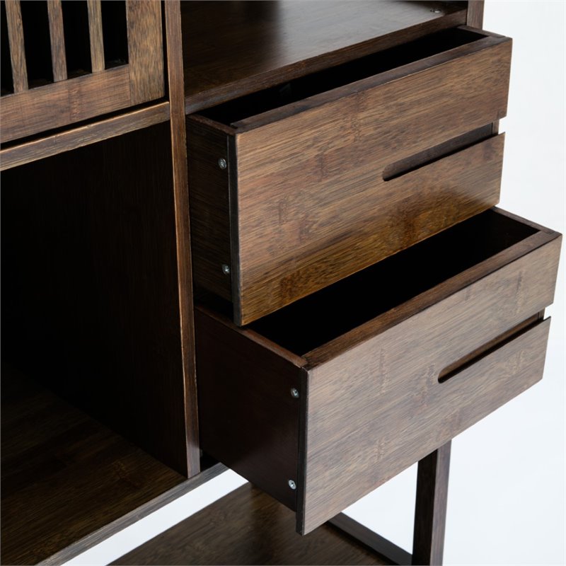 Pemberly Row Set of 2 Left Facing Bamboo Cabinet Bookcases in Cappuccino