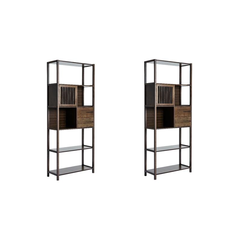 Pemberly Row Set of 2 Left Facing Bamboo Cabinet Bookcases in Cappuccino