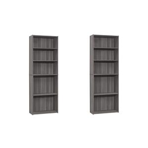 Pemberly Row Set of 2 6 Tier 72&quotH Bookshelf Bookcases in Laminate Grey