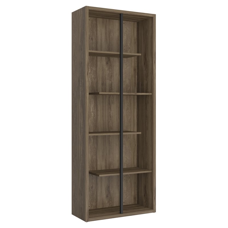Pemberly Row Set of 2 5-Shelf Modern Wood Bookcases in Walnut
