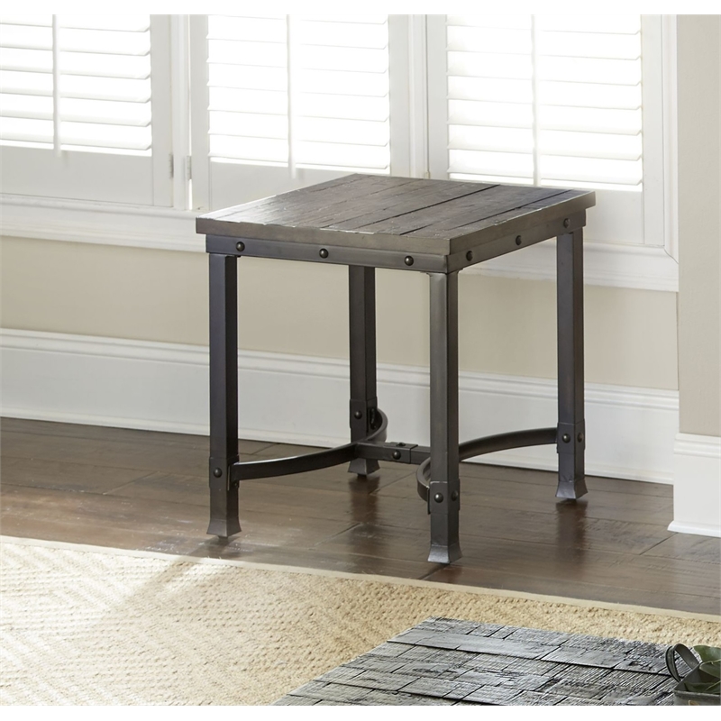 Pemberly Row Set of 2 Contemporary Square End Tables in Rustic Brown